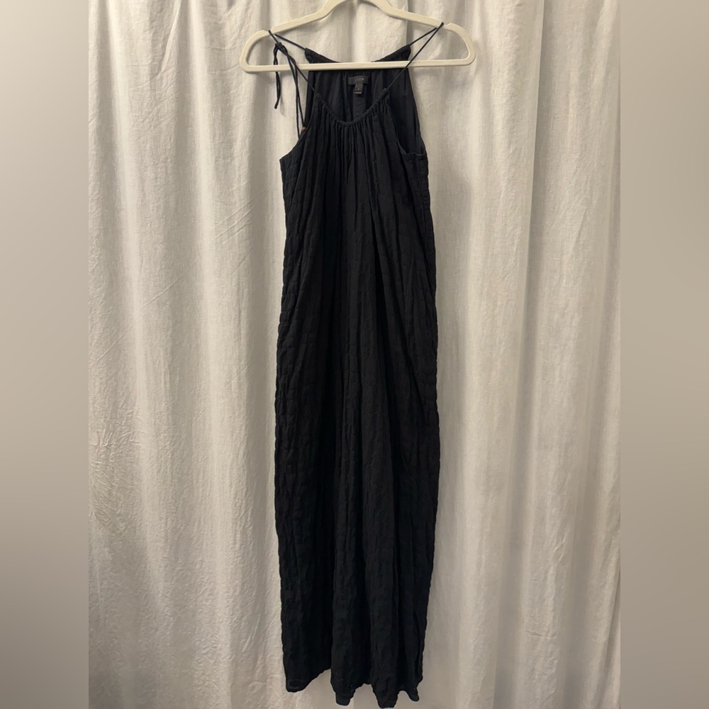 J. CREW Black Maxi Dress Cotton Blend Quilt Texture Drawstring Beaded Neckline 8